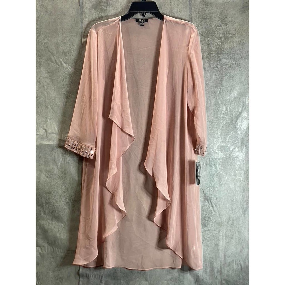 SLNY Women's Faded Rose Bead Embellished Cuff 3/4 Sleeve Drape Jacket SZ10